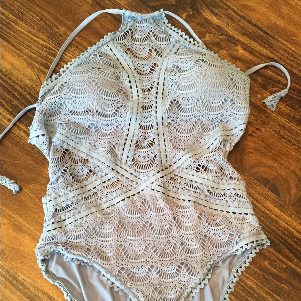 Becca Crochet One Piece Swimsuit in LIGHT BLUE - Picture 2 of 5